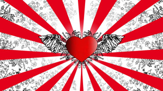 Heart wings floral red japanese - floral free wallpaper