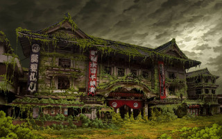 Building vines cloudy sky matte - roof free wallpaper