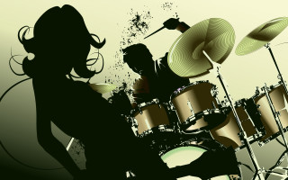 Woman drums man microphone silhouette - a woman playing free wallpaper