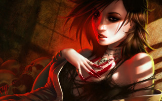Gothic red dress woman brown - a red ring free wallpaper