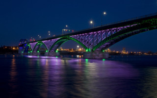 Lit bridge night water cityscape - vivid free wallpaper