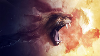 Lion roaring space stars yellow - digital painting free wallpaper