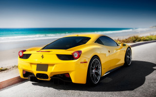Yellow sports car beach ocean 2 - a yellow sports car free wallpaper