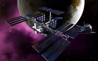 Space station purple sky red - free space wallpaper