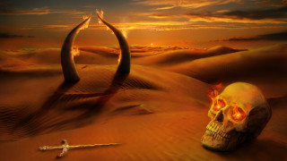Skull cross desert sunset fire - a skull free wallpaper