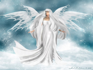 White angel snow arms spread - a blue sky background free wallpaper