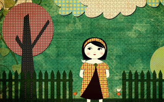 Girl fence tree clouds bird - a fence free wallpaper