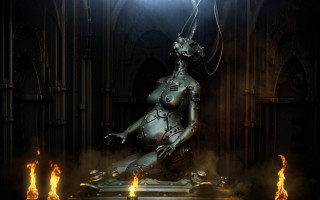 Afrofuturism cyberpunk dystopian statue fire - dystopian art free wallpaper