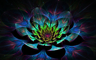 Psychedelic flower blue center fractals - alison kinnaird free wallpaper