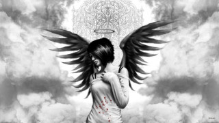 Woman wings clouds hands chest - the cloud free wallpaper