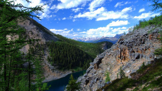Mountain lake trees clouds sky 2 - beautiful landscape free wallpaper