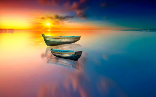 Boats sunset reflection mystical colors - sunrise time free wallpaper