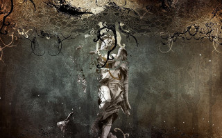Woman bird tree night sky - biomechanical free wallpaper