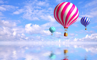 Hot air balloons water clouds - three hot air balloon free wallpaper