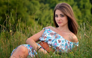 Woman guitar field forest nature - tall grass free wallpaper
