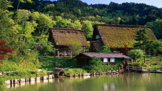 Lake house forest scene ecological - eizō katō free wallpaper