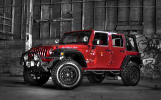 Red jeep graffiti building open - erlund hudson free wallpaper