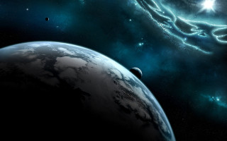 Space planet star cluster matte 4 - a planet and a star cluster in the background free wallpaper