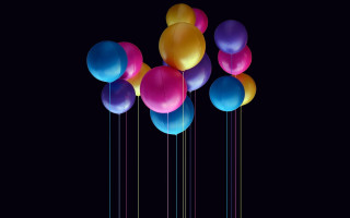 Balloons floating 3d render black - kinetic art free wallpaper