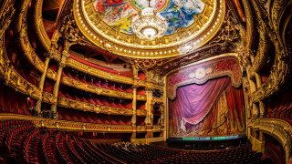Ornate auditorium painted ceiling chandelier 2 - charles angrand free wallpaper