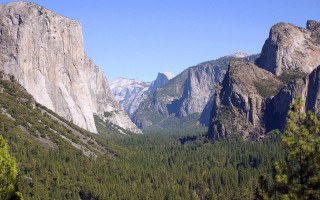 Mountain range valley forest lake - ansel adams free wallpaper
