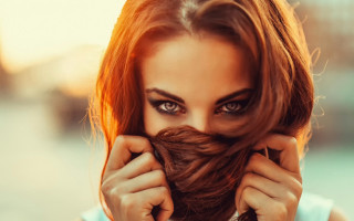 Woman mustache blue shirt portrait - a mustache free wallpaper