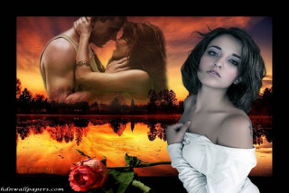 Woman white dress rose man - romantic free wallpaper