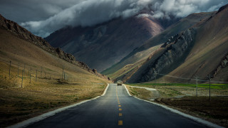 Mountain road truck cloudy sky - a long road free wallpaper