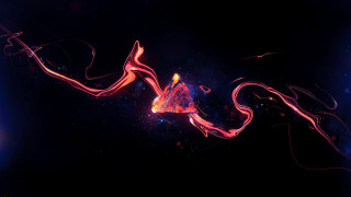 Red pink swirl blue background - left free wallpaper