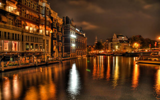 River boats city lights night - a bunch of boats free wallpaper