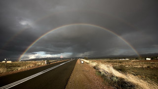 Double rainbow desert road dark - a dark sky free wallpaper