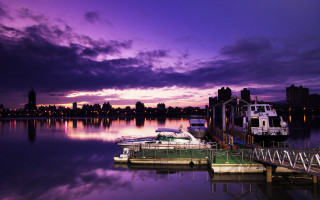 Dusk purple sky cityscape boat - a dock free wallpaper