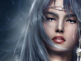 Silver hair earrings chain diamond - digital painting free wallpaper