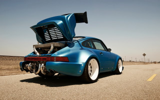 Blue car hood open road - the road free wallpaper