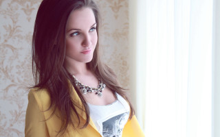 Woman yellow jacket wallpaper window - anna hotchkis free wallpaper