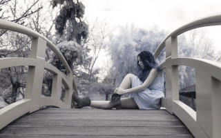 Woman bridge sitting blackandwhite nature - a bridge free wallpaper