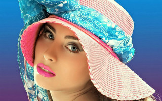 Woman pinkbluehat pinkribbon fauvism photorealistic - a pink lip free wallpaper