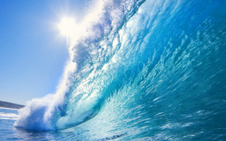 Large wave breaking sunshine blue 2 - andrew law free wallpaper