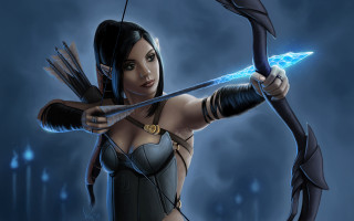 Elf archer lightning bow jewelry 2 - epic fantasy character art free wallpaper