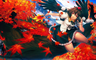 Girl bird leaves forest autumn - a phone free wallpaper