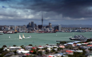 City harbor sailboats cloudy sky - tilt shift free wallpaper