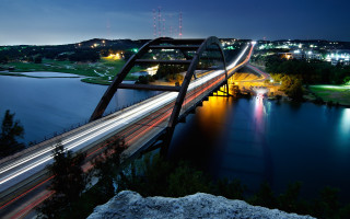 Bridge river longexposure citylights night - a bridge over a river free wallpaper