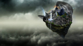 Whale floating waterfall matte surrealism - mouth free wallpaper
