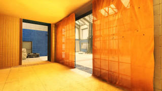 Sunset room blue tiles orange - a large window free wallpaper