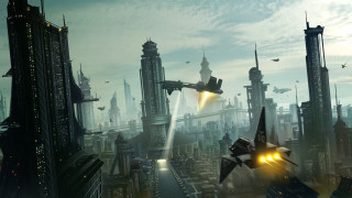 Futuristic city tower bridge planes - a futuristic city free wallpaper