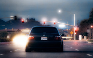 Car night street city lights - rim free wallpaper