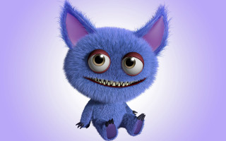Blue furry animal big eyes - pop surrealism free wallpaper