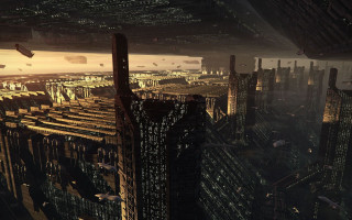 Futuristic city tall buildings lights - craig mullins free wallpaper