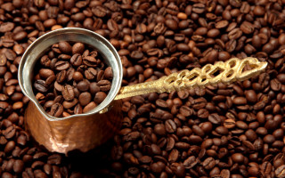Coffee beans gold spoon photorealism - a spoon free wallpaper