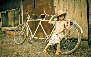 Young girl bicycle barn hat - young free wallpaper